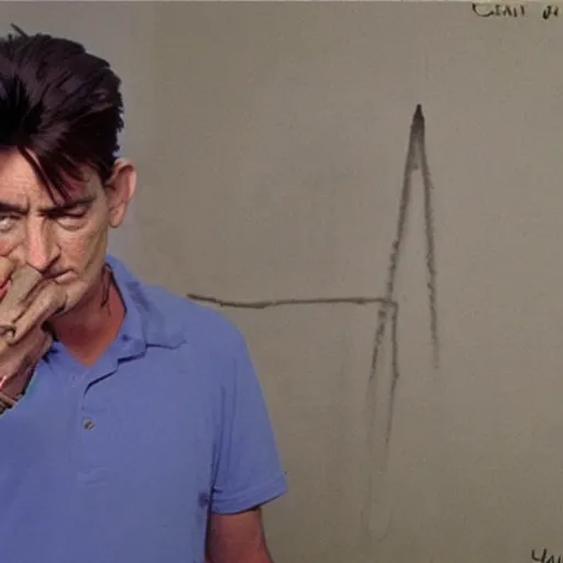 Image similar to charlie sheen sniffing spray-paint