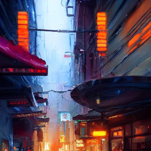Image similar to an epic painting of the city street at night, oil on canvas, cold colors, perfect composition, golden ratio, beautiful detailed, photorealistic, digital painting, artstation, concept art, smooth, sharp focus, illustration, cyberpunk background, artstation trending, octane render, unreal engine
