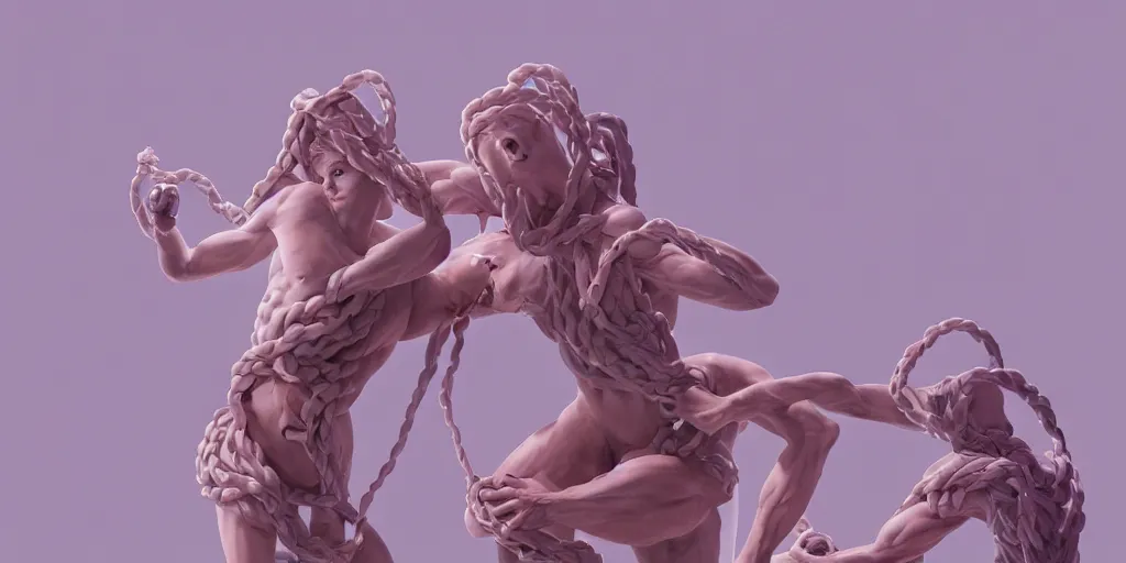 Image similar to greek sculpture of intertwined bodies painted in pastel colors. artwork by James Jean and Tooth Wu and wlop and beeple and greg rutkowski and nekroxiii. octane render, cinematic, hyper realism, redshift render, 8k, depth of field, iridescent accents