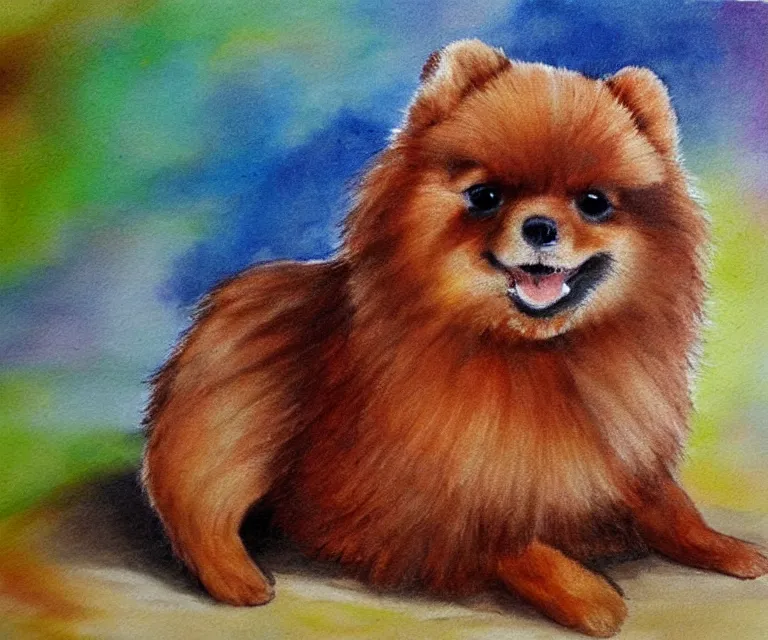 Image similar to brown pomeranian, cute, water painting