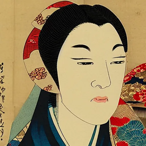 Image similar to portrait of cate blanchett in the style ok ukiyo-e