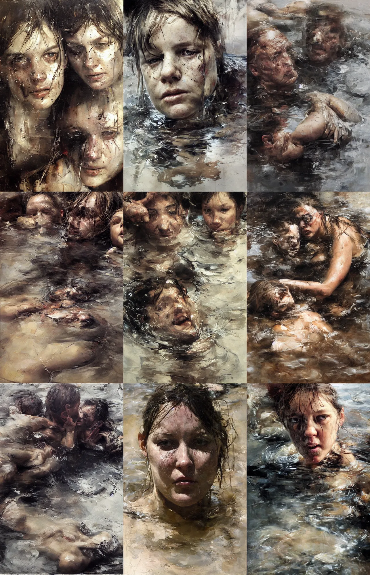 Prompt: hyperrealist portrait in a river by jeremy mann and jenny saville, very detailed faces