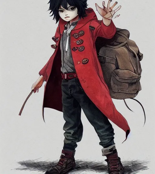 Image similar to attractive little boy character inspired in little red riding hood and michael jackson, digital artwork made by akihiko yoshida and makoto shinkai, anatomically correct, symmetrical, highly detailed, sharp focus, extremely coherent