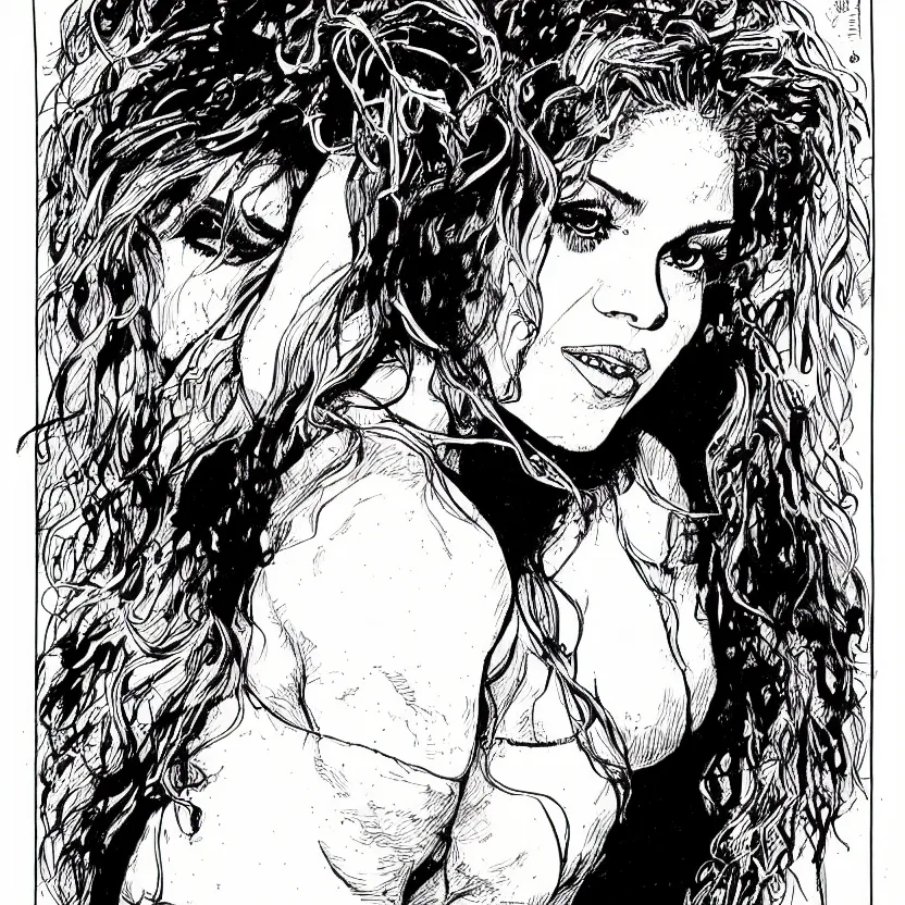 Image similar to portrait of shakira in the style of marc silvestri pen and ink drawing, high detail