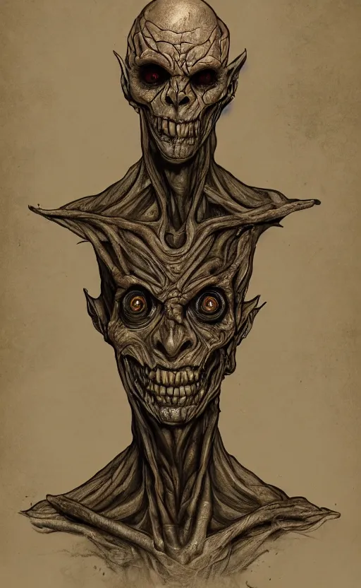 Image similar to full body portrait of Vecna from stranger things in the upside down, dynamic lighting, photorealistic, fantasy concept art, ambient lighting, atmospherical, stunning visuals, creative, cinematic, ultra detailed, trending on art station