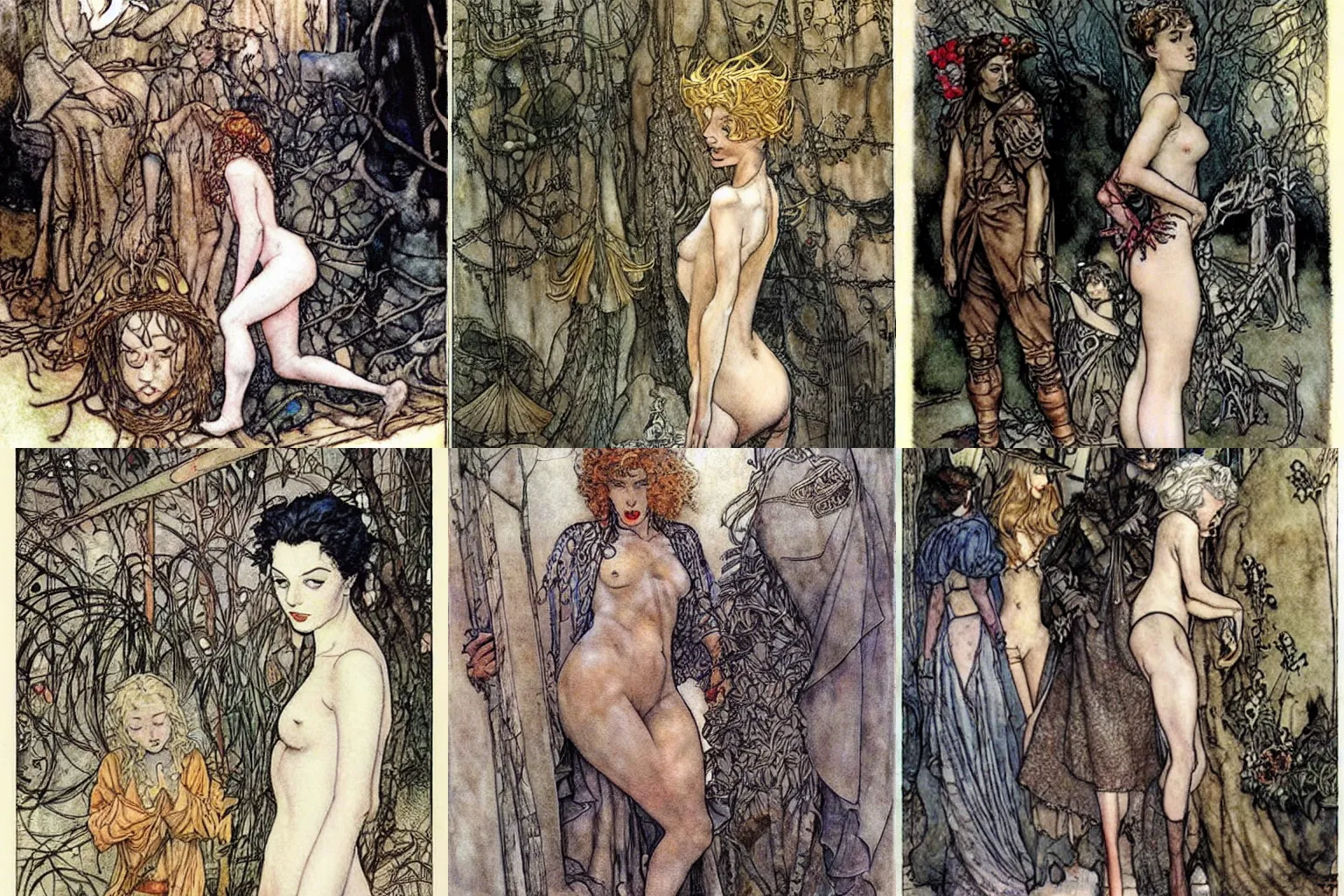 Prompt: i am unlearned, and they learn from me. painting by milo manara and arthur rackham