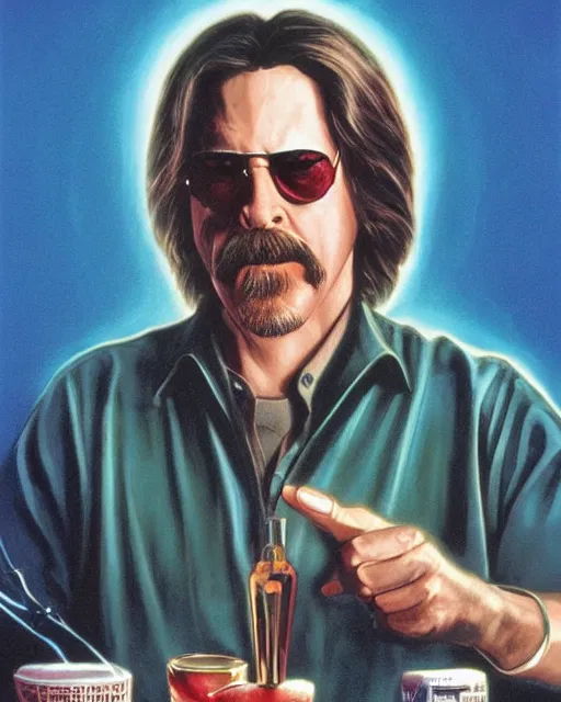 Image similar to walter in the big lebowski, airbrush, drew struzan illustration art, key art, movie poster