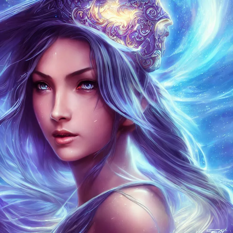 Prompt: beautiful cinematic fantasy poster, a beautiful princess goddess like princess jasmine with flowing illuminated hair, beautiful glowing galaxy eyes, wideshot ultrawide angle epic scale, hybrid from The Elden Ring and art direction by Darius Zawadzki ;by artgerm; wayne reynolds art station; cinematic quality character render; low angle; ultra high quality model; production quality cinema model;