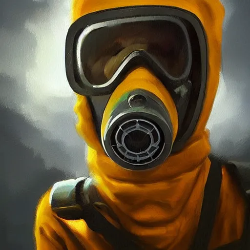 Image similar to concept art of gas mask, oil painting by jama jurabaev, brush hard, artstation, cgsociety, high quality, brush stroke