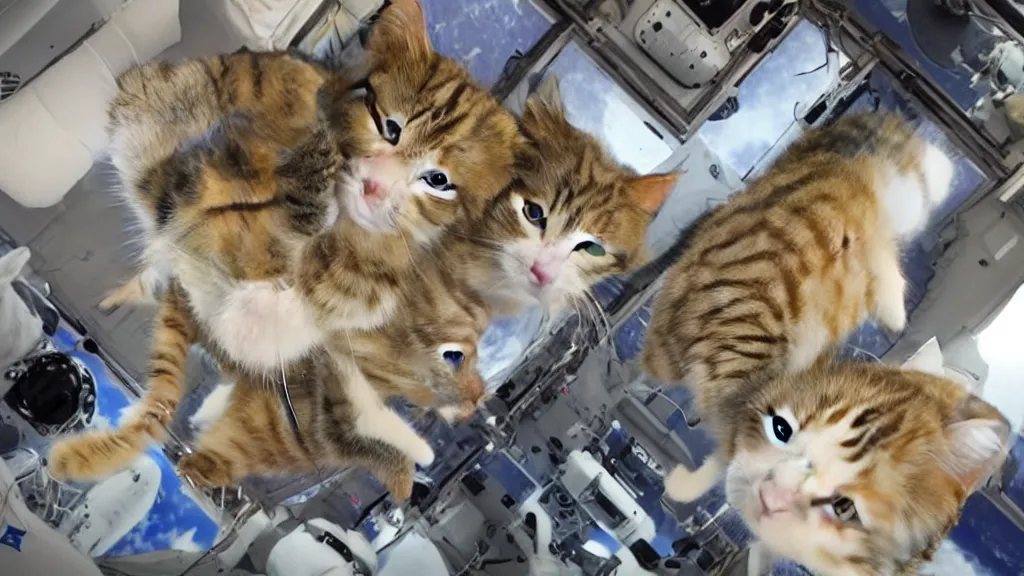 Image similar to Photo of cats floating inside the ISS