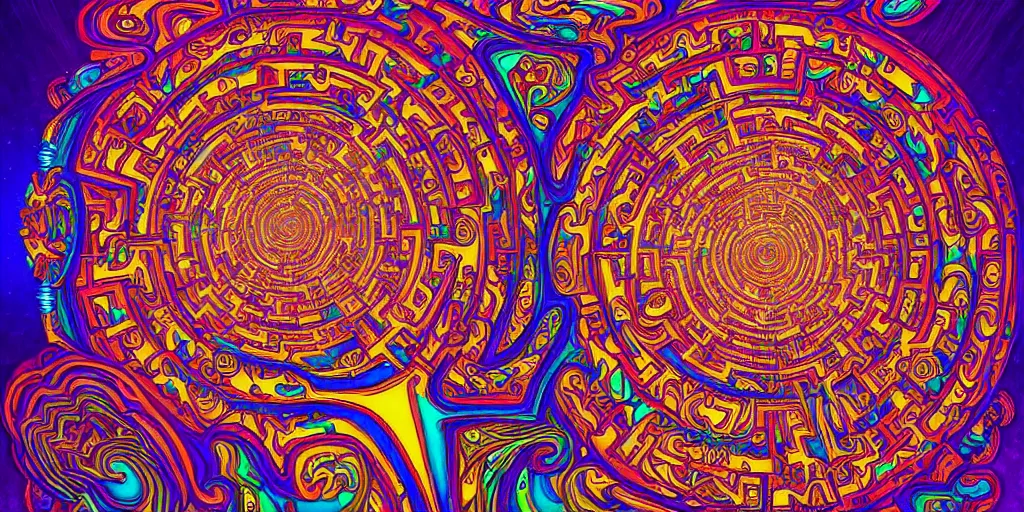 Image similar to An extremely psychedelic abstract illustration of an all seeing eye shaped labyrinth maze , colorful, surreal, dramatic lighting, magic mushrooms, psilocybin, LSD, detailed, intricate, elegant, highly detailed, digital painting, artstation, concept art, smooth, sharp focus, illustration, art by Krenz Cushart and Artem Demura and alphonse mucha, unreal engine 5 render, 8k