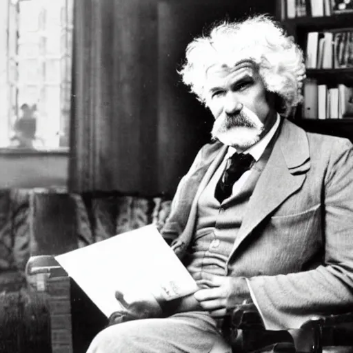 Prompt: Mark Twain reading Doctor Seuss