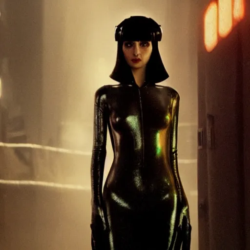 Prompt: Ana de Armas as gynoid in doorway in Blade Runner,