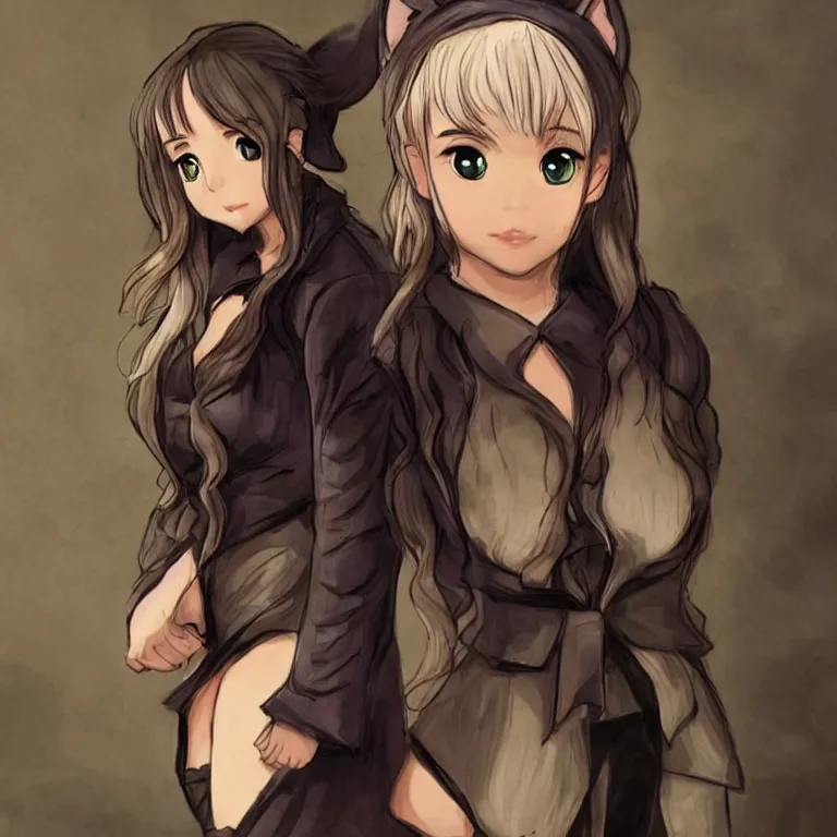 Prompt: Emilia Clarke looks like catgirl in style of anime