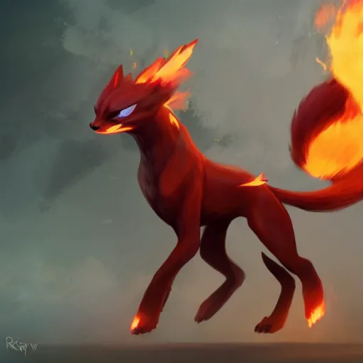 Image similar to pokemon fox rapidash of fire, artstation greg rutkowski, cinematic, hyperrealist, digital art