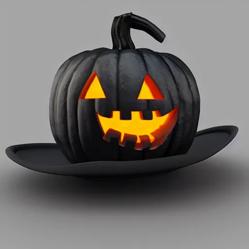 Image similar to a halloween pumpkin wearing a black hat, an ambient occlusion render by master of saint giles, polycount contest winner, sots art, rendered in maya, sketchfab, ambient occlusion