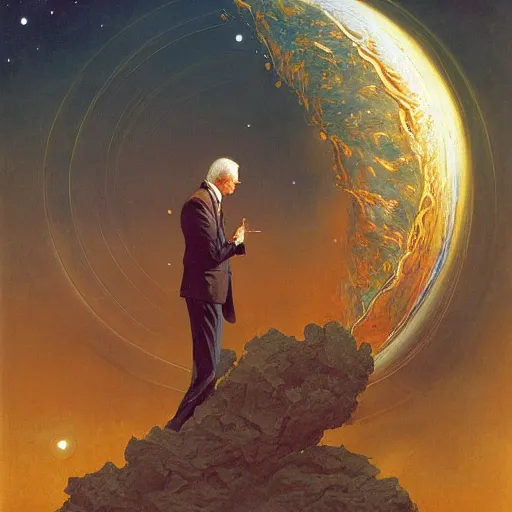 Image similar to joe biden creating the universe, by j. c. leyendecker and beksinski