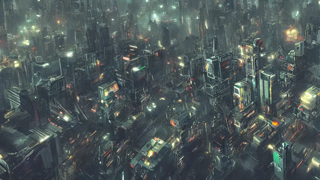 Image similar to cyberpunk style city from future, bird view, professional photo, ominous sky, ultra detailed, wallpaper, 4 k, foggy background, artstation, federico pelat