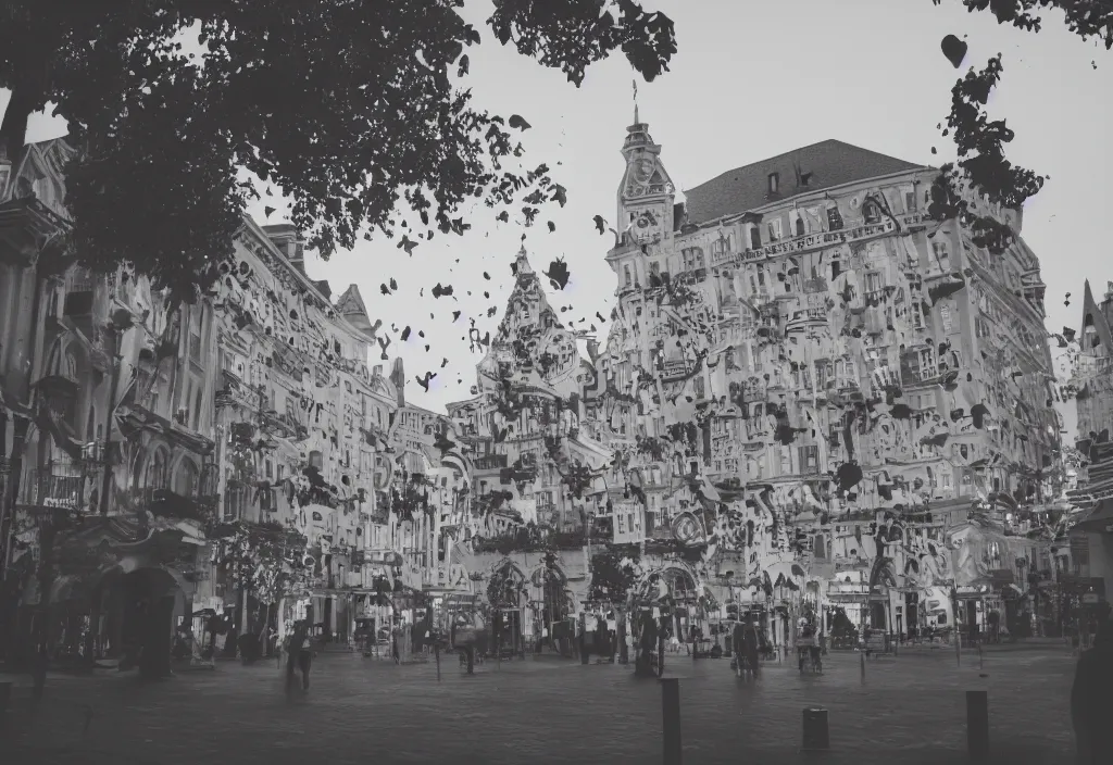 Prompt: 3 d 👻 popping out of curved screen, town square, volumetric lighting, bokeh, creterion collection, shot on 7 0 mm, instax