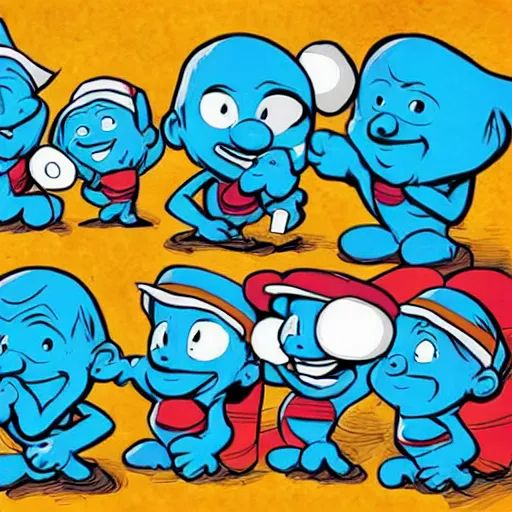 Prompt: the smurf village, artwork by skottie young