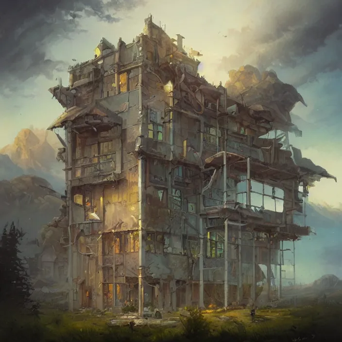 Image similar to a building in a landscape, by peter mohrbacher