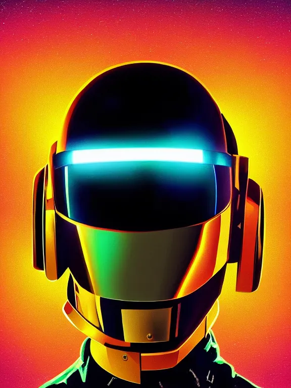 Prompt: a symmetrical portrait of daft punk helmet synthwave retro future robot mohawk warrior, psychedelic experience, colorful, surreal, dramatic lighting, cosmonaut, LSD, face, detailed, intricate, elegant, highly detailed, digital painting, artstation, concept art, smooth, sharp focus, illustration