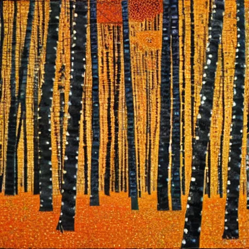 Prompt: infinite birch forest, autumnal landscape, in the style of Klimt