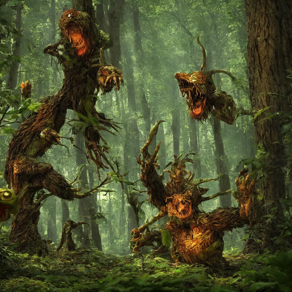 Prompt: funky forest movie monster digital art, redshift render, hyperrealistic, ray - tracing
