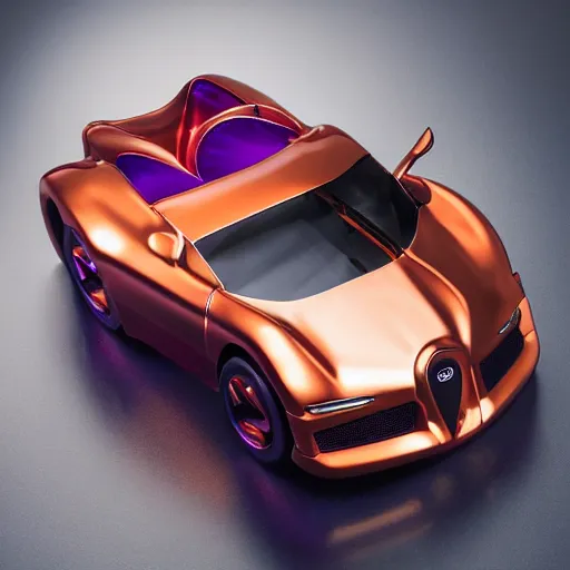 Image similar to award winning product photography, 3 5 mm lens, of a glossy orange metallic and shiny purple metallic shiny ergonomic hololens in style of a bugatti cheyvron, studio lighting,