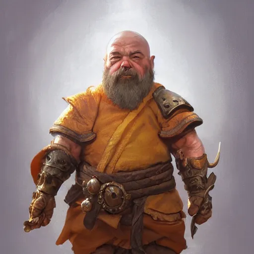 Image similar to a detailed portrait of a dwarf monk dressed with a leather armor, by justin gerard and greg rutkowski, digital art, realistic painting, dnd, character design, trending on artstation
