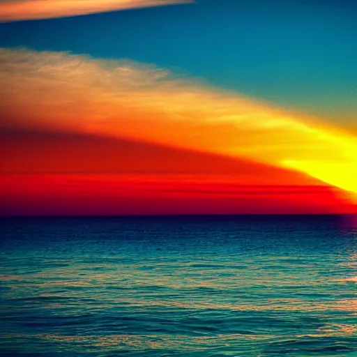 Prompt: captured image of a sun-dog, deeply saturated sky, ocean, tranquil, nostalgic