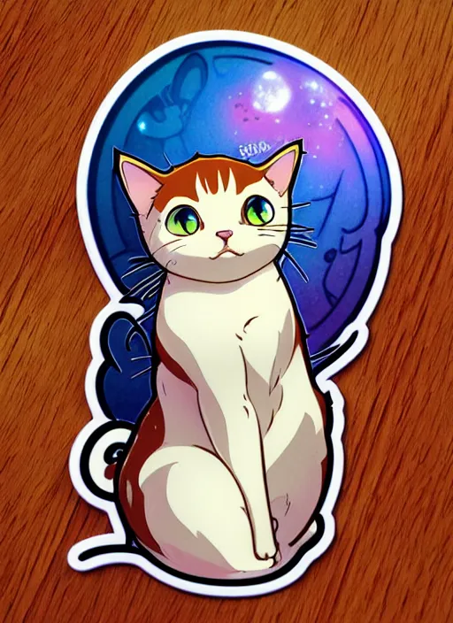 Image similar to cute cat sticker design, natural lighting, path traced, highly detailed, high quality, digital painting, by don bluth and ross tran and studio ghibli and alphonse mucha, artgerm