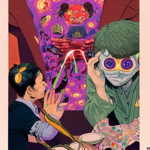 Image similar to a powerful psychic guy emitting psychic powers, by hikari shimoda, by jamie hewlett, by moebius,