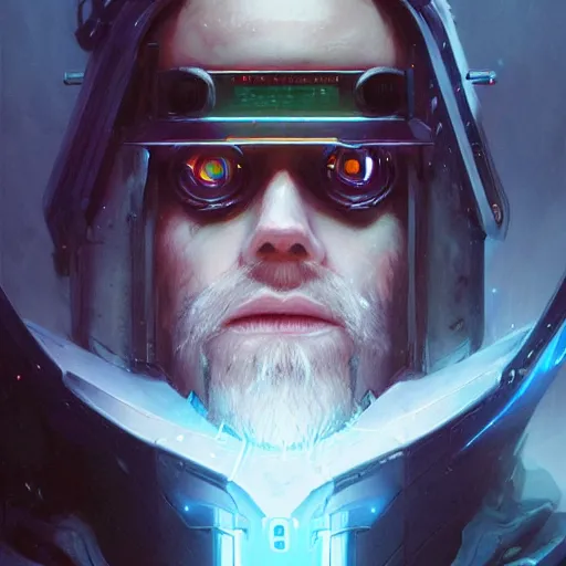 Prompt: a headshot portrait of a cyberpunk wizard with cybernetic battle mods, dark dystopia, 4k digital concept art by Marc Simonetti, Peter Mohrbacher, Artgerm, wlop, Andrei Riabovitchev, Artstation, CGsociety