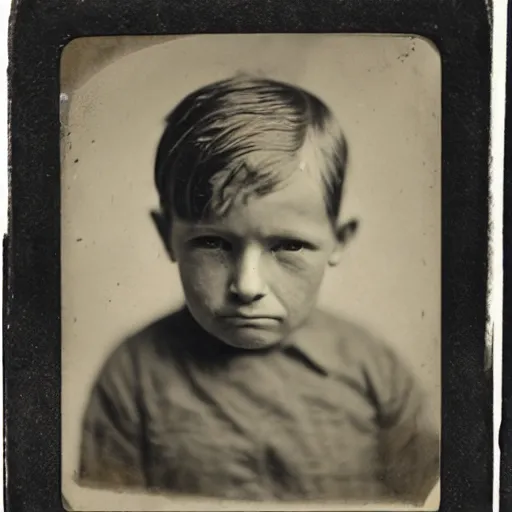 Prompt: facial portrait of a 4 year old boy, 1 9 2 0, ambrotype, by george s. cook, award winning