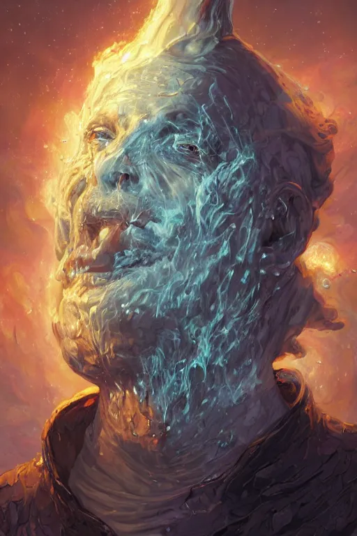 Image similar to the look of an elderly person, necromancer, witch - doctor covered with ice exploding into fire, full of wrinkles and imperfections, electricity highly detailed, high contrast, light reflection, trippy, nebula, trending on artstation by artgem, by peter mohrbacher, by wlop, by ruan jia