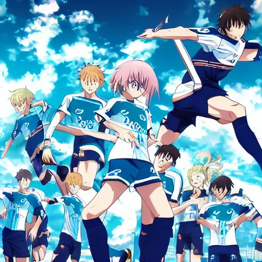 Prompt: olympique de marseille soccer team, anime style like fate/stay night