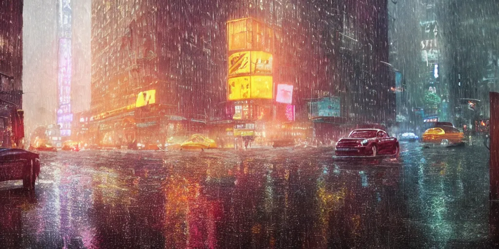 Image similar to a ultra photorealistic film still trough a raincovered window on a rainy but colourful day in new york. sparkling lights, wide shot, frog perspective, ultra sharp, wes anderson, studio ghibli, pixar and disney animation, octane render, anime key art by greg rutkowski, dramatic lighting, award winning photography