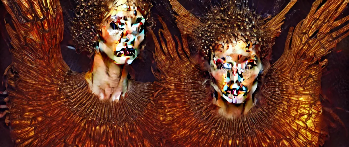 Image similar to hyperrealist highly detailed english medieval portrait of high fashion archangel wrapped in ferrofluid liquid, by Annie Swynnerton and Tino Rodriguez and Maxfield Parrish, elaborately costumed, rich color, dramatic cinematic lighting, extremely detailed, radiating atomic neon corals, concept art pascal blanche dramatic studio lighting 8k wide angle shallow depth of field