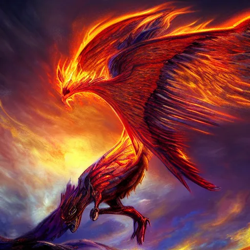 Image similar to fantasy art 4 k htper detailed photo phoenix rising from ashes