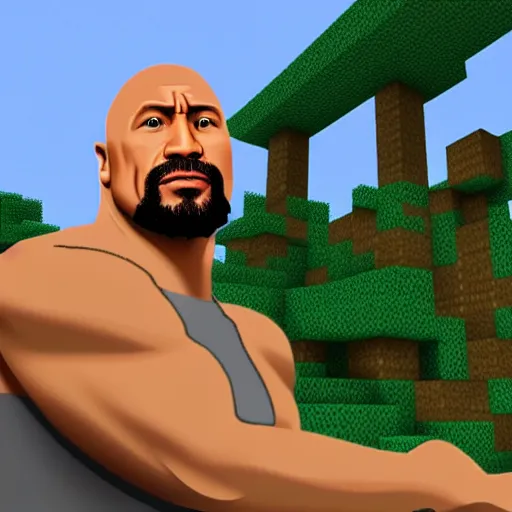 Prompt: Dwayne Johnson in Minecraft