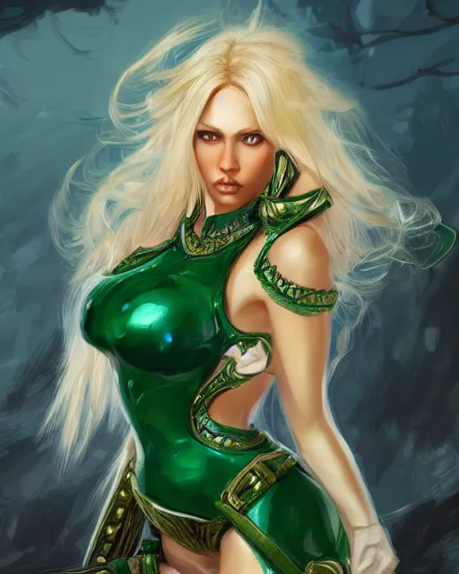 Prompt: A blonde emerald warrior, beautiful and realistic face, sexy gaze, fantasy illustration, full body, in the style of Fernando Juarez, epic, fantasy, intricate, elegant, amazing detail, digital painting, artstation, concept art, smooth, sharp focus, illustration
