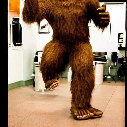 Prompt: Bigfoot at the barbers