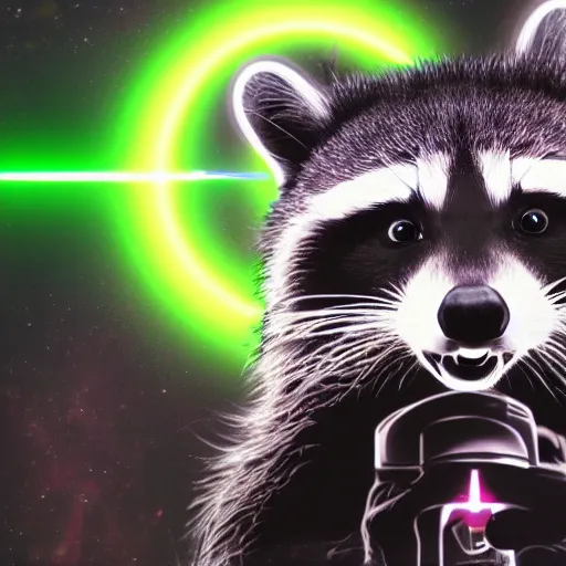 Image similar to logo of a racoon holding a laser gun, digital art , centered 4K