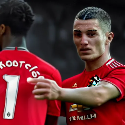 Image similar to ultra - photorealistic, manchester united player cried after degradation, intricate details, sharp focus, perfect baroque like real project, symmetrical realistic, perfect face and anatomy ultra - details, 4 k, uhd, beautiful random content position.