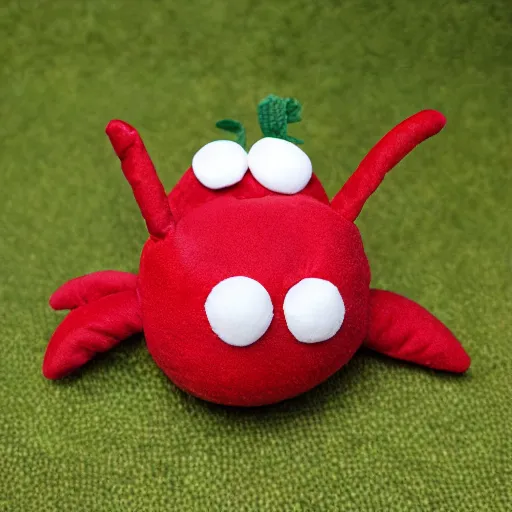 Image similar to adorable strawberry creature with multiple eyes plush toy