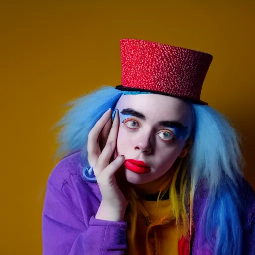 Image similar to Billie Eilish in Cat in The Hat Movie, XF IQ4, 150MP, 50mm, F1.4, ISO 200, 1/160s, natural light