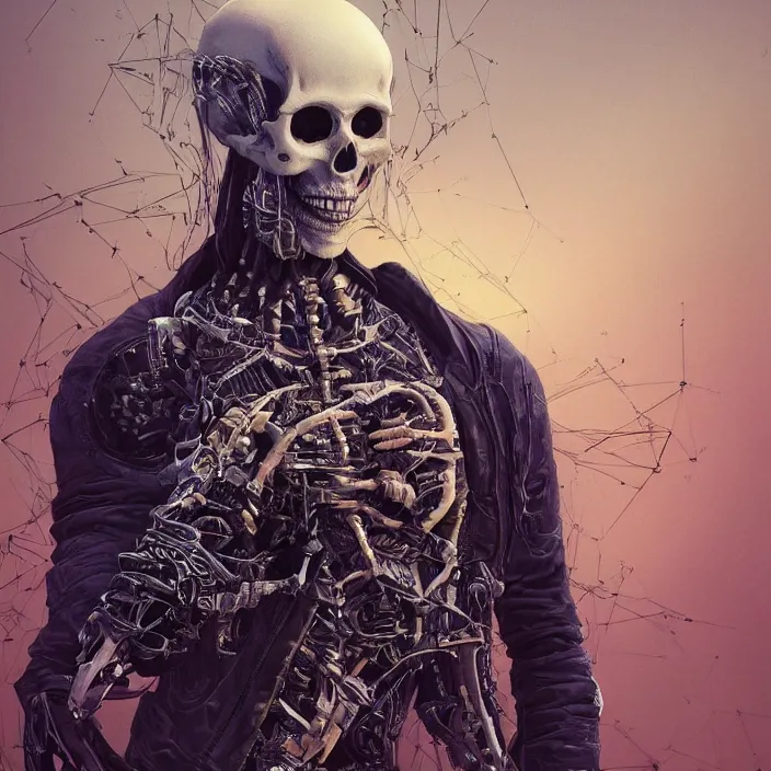 Image similar to portrait of skeleton as Keanu. intricate abstract. intricate artwork. nightmare fuel. by Tooth Wu, wlop, beeple, dan mumford. octane render, trending on artstation, greg rutkowski very coherent symmetrical artwork. cinematic, hyper realism, high detail, octane render, 8k, iridescent accents