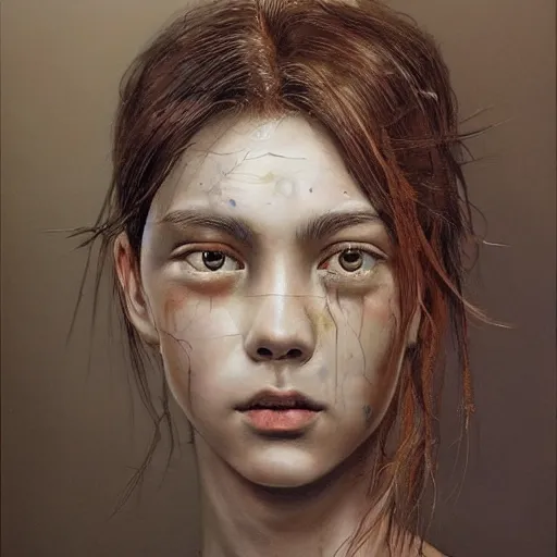 Image similar to hyperrealistic mixed media painting by thomas eakes and xiang duan, perfect facial symmetry, dim volumetric lighting, 8 k octane beautifully detailed render, post - processing, portrait, extremely hyper - detailed, intricate, epic composition, brown eyes, highly detailed eyes, realistic eyes, cinematic lighting, masterpiece, trending on artstation, very very detailed, masterpiece, stunning,