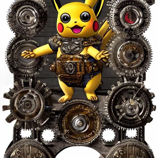 Image similar to A steampunk pikachu made from ornate engraved full plate armor and gears and jewels, macro shot by Justin Gerard, extremely detailed and intricate,unreal engine, physically based rendering